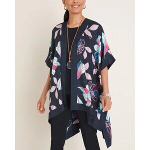 Chico's Travelers Women Size L/XL Floral Kimono Jacket Blue Multicolor NWT ***